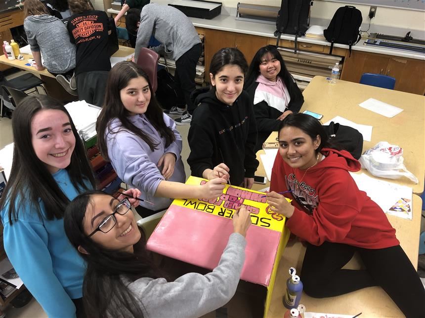 Students creating donation boxes; photo credit: Ms. Ingraham 